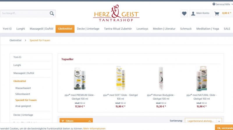 Screenshot Herz und Geist Shop Gleitmittel für Yoni-Massage